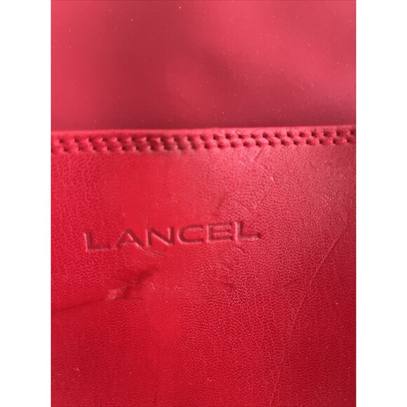 VGUC Lancel Authentic Red Nylon & Leather Bag Zip Top Shoulder Handbag Tote - Picture 2 of 15